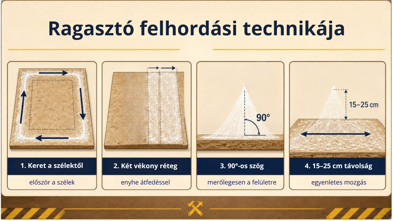 Szög, távolság és mozgás A ragasztó felhordási technikája